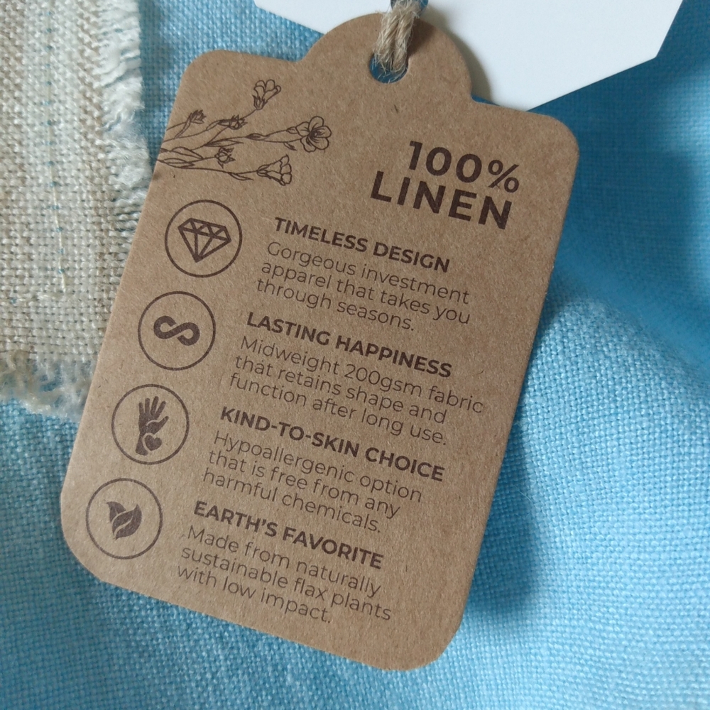 Nantucket Summer 100% Linen Sea Blue Beach Dress Classic House Picnic Cottage L - Picture 9 of 16